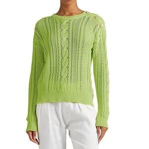 Lauren Ralph Lauren Women's Green Long Sleeve Aran-Knit Pullover Sweater Size XS